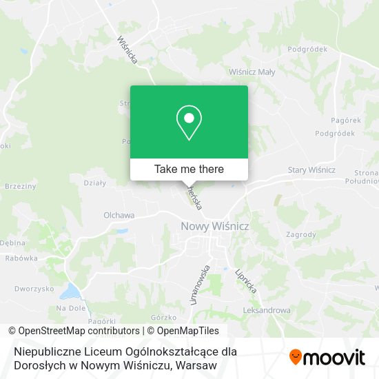 Niepubliczne Liceum Ogólnokształcące dla Dorosłych w Nowym Wiśniczu map