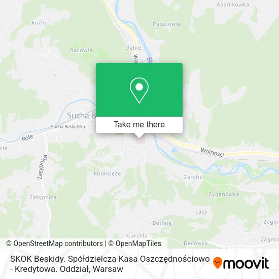 SKOK Beskidy. Spółdzielcza Kasa Oszczędnościowo - Kredytowa. Oddział map