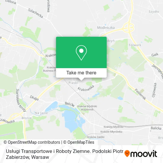 Карта Usługi Transportowe i Roboty Ziemne. Podolski Piotr Zabierzów