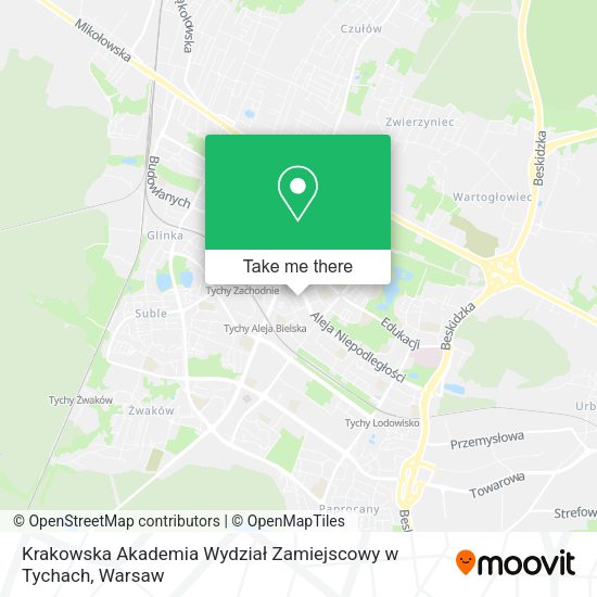 Карта Krakowska Akademia Wydział Zamiejscowy w Tychach