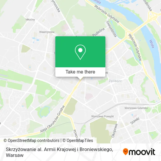 Skrzyżowanie al. Armii Krajowej i Broniewskiego map