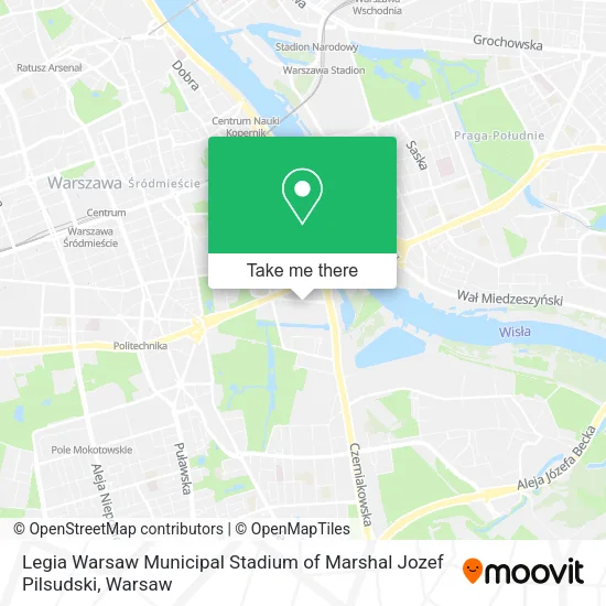 Legia Warsaw Municipal Stadium of Marshal Jozef Pilsudski map