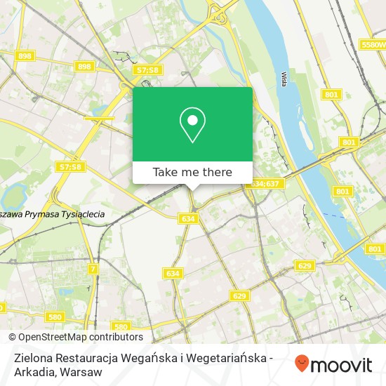 Карта Zielona Restauracja Wegańska i Wegetariańska - Arkadia, 00-152 Warszawa