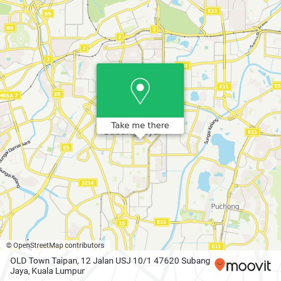 Peta OLD Town Taipan, 12 Jalan USJ 10 / 1 47620 Subang Jaya