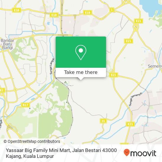 Peta Yassaar Big Family Mini Mart, Jalan Bestari 43000 Kajang
