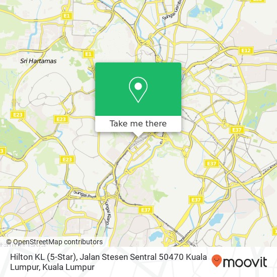 Peta Hilton KL (5-Star), Jalan Stesen Sentral 50470 Kuala Lumpur