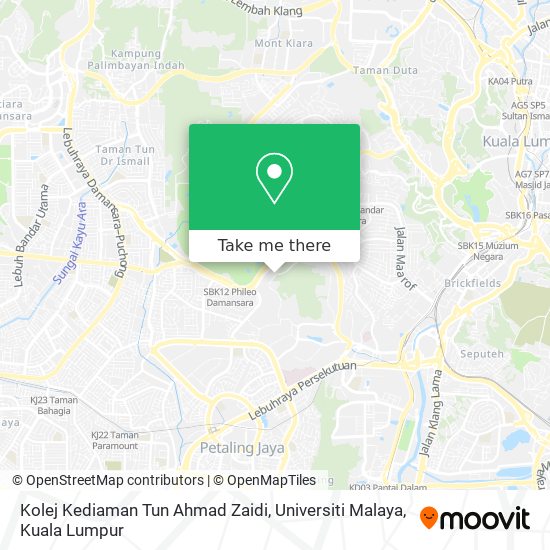 Peta Kolej Kediaman Tun Ahmad Zaidi, Universiti Malaya