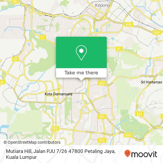 Peta Mutiara Hill, Jalan PJU 7 / 26 47800 Petaling Jaya