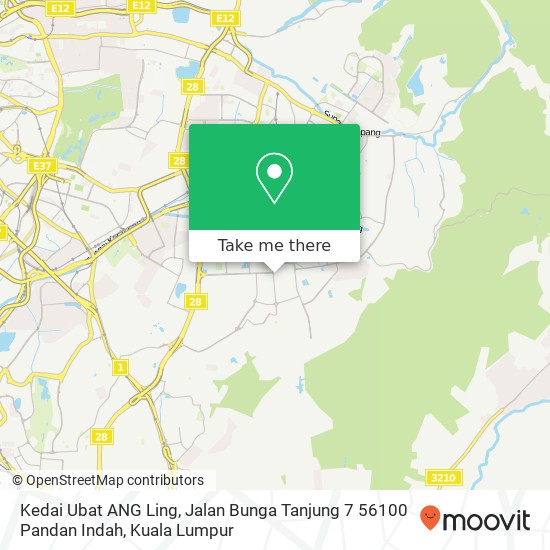 Peta Kedai Ubat ANG Ling, Jalan Bunga Tanjung 7 56100 Pandan Indah