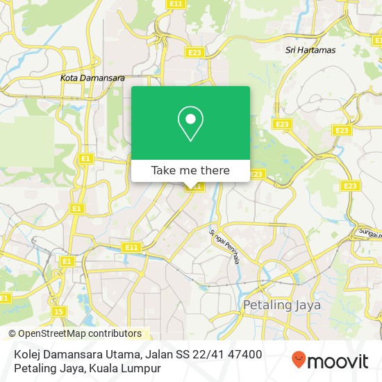 Peta Kolej Damansara Utama, Jalan SS 22 / 41 47400 Petaling Jaya