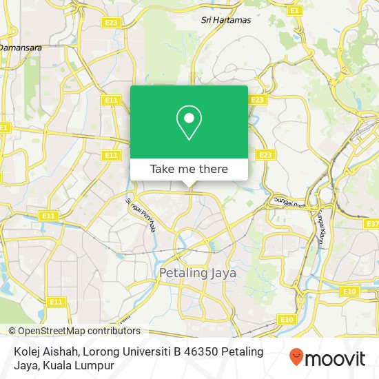 Peta Kolej Aishah, Lorong Universiti B 46350 Petaling Jaya
