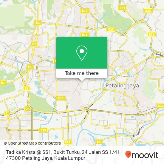 Peta Tadika Krista @ SS1, Bukit Tunku, 24 Jalan SS 1 / 41 47300 Petaling Jaya