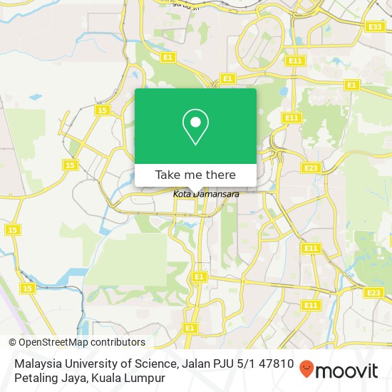 Peta Malaysia University of Science, Jalan PJU 5 / 1 47810 Petaling Jaya