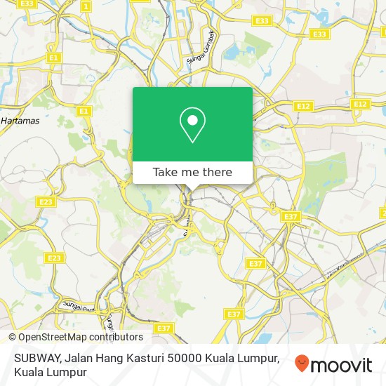 Peta SUBWAY, Jalan Hang Kasturi 50000 Kuala Lumpur