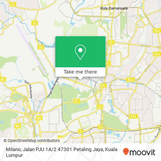 Peta Milano, Jalan PJU 1A / 2 47301 Petaling Jaya