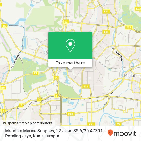 Peta Meridian Marine Supplies, 12 Jalan SS 6 / 20 47301 Petaling Jaya