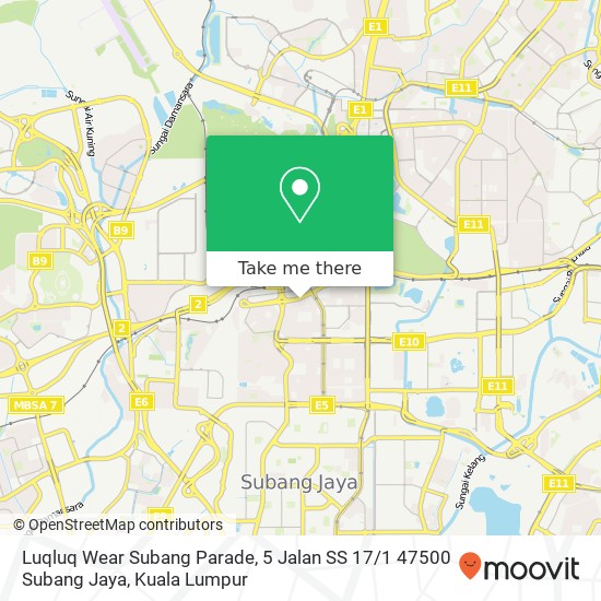 Luqluq Wear Subang Parade, 5 Jalan SS 17 / 1 47500 Subang Jaya map