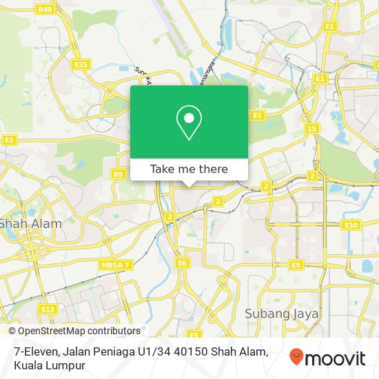 Peta 7-Eleven, Jalan Peniaga U1 / 34 40150 Shah Alam