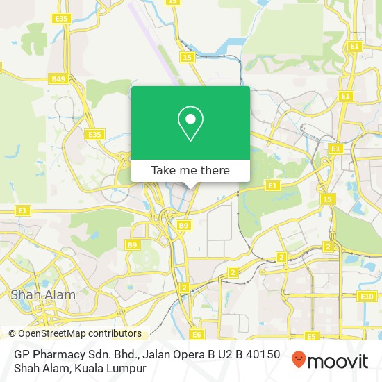 Peta GP Pharmacy Sdn. Bhd., Jalan Opera B U2 B 40150 Shah Alam