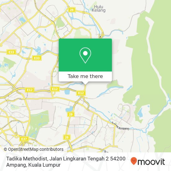 Peta Tadika Methodist, Jalan Lingkaran Tengah 2 54200 Ampang