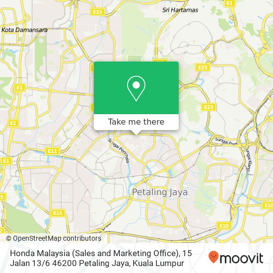 Peta Honda Malaysia (Sales and Marketing Office), 15 Jalan 13 / 6 46200 Petaling Jaya