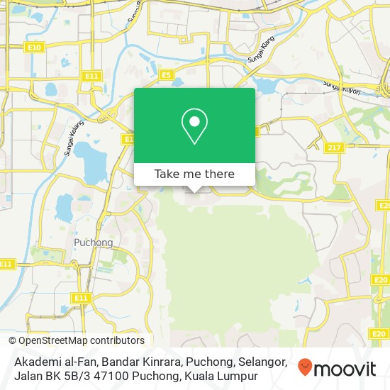 Peta Akademi al-Fan, Bandar Kinrara, Puchong, Selangor, Jalan BK 5B / 3 47100 Puchong