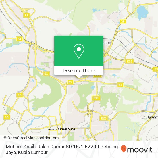 Peta Mutiara Kasih, Jalan Damar SD 15 / 1 52200 Petaling Jaya