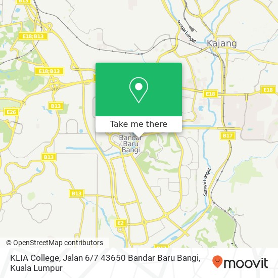 Peta KLIA College, Jalan 6 / 7 43650 Bandar Baru Bangi