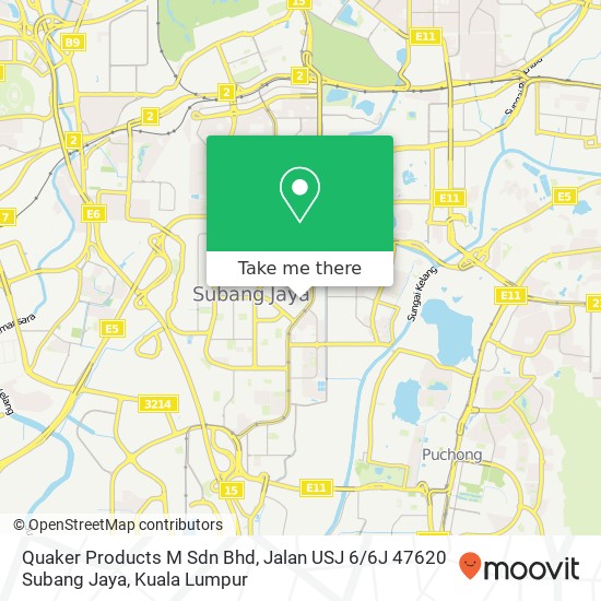 Peta Quaker Products M Sdn Bhd, Jalan USJ 6 / 6J 47620 Subang Jaya