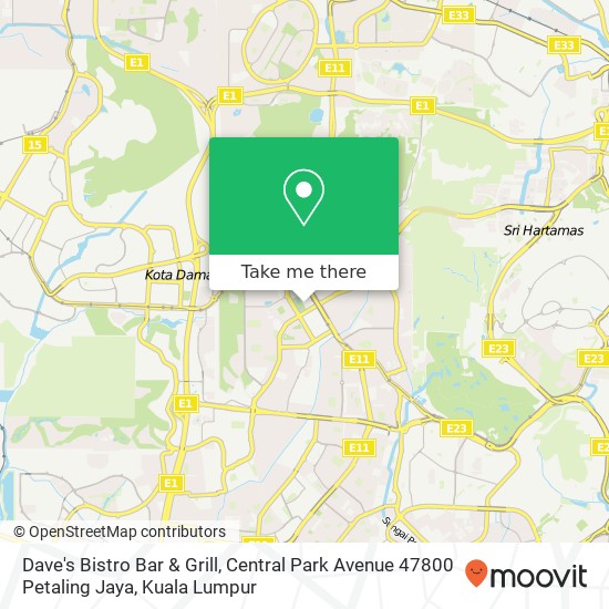 Dave's Bistro Bar & Grill, Central Park Avenue 47800 Petaling Jaya map