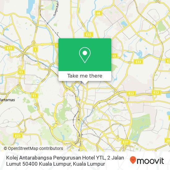 Peta Kolej Antarabangsa Pengurusan Hotel YTL, 2 Jalan Lumut 50400 Kuala Lumpur