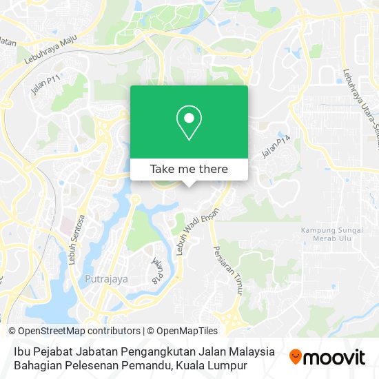 Ibu Pejabat Jabatan Pengangkutan Jalan Malaysia Bahagian Pelesenan Pemandu map