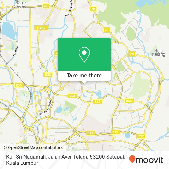 Peta Kuil Sri Nagamah, Jalan Ayer Telaga 53200 Setapak