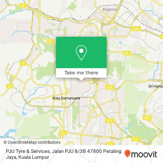 Peta PJU Tyre & Services, Jalan PJU 8 / 3B 47800 Petaling Jaya