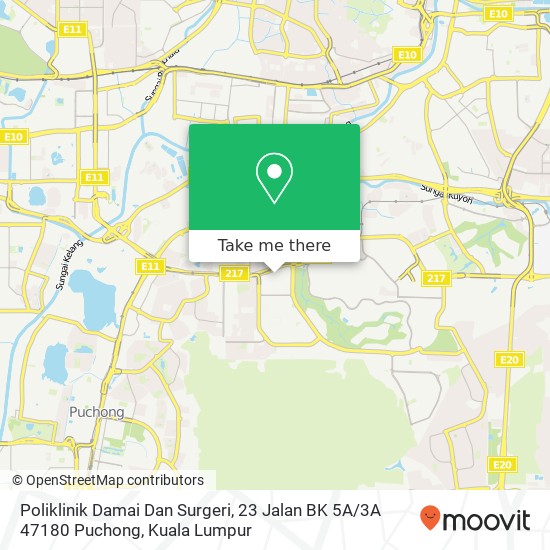 Peta Poliklinik Damai Dan Surgeri, 23 Jalan BK 5A / 3A 47180 Puchong