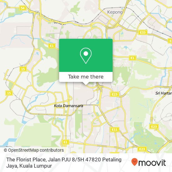 Peta The Florist Place, Jalan PJU 8 / 5H 47820 Petaling Jaya
