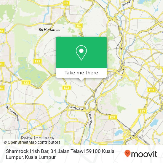 Peta Shamrock Irish Bar, 34 Jalan Telawi 59100 Kuala Lumpur