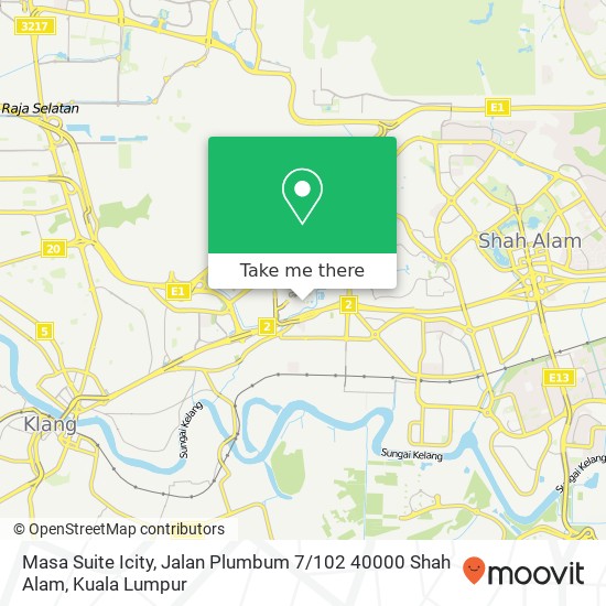 Peta Masa Suite Icity, Jalan Plumbum 7 / 102 40000 Shah Alam