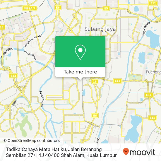 Peta Tadika Cahaya Mata Hatiku, Jalan Beranang Sembilan 27 / 14J 40400 Shah Alam