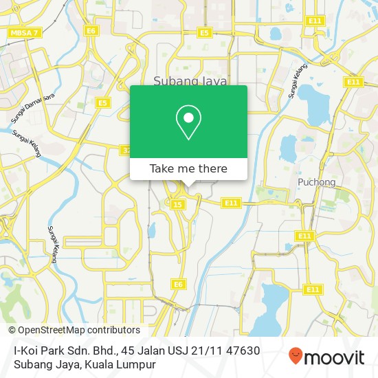 Peta I-Koi Park Sdn. Bhd., 45 Jalan USJ 21 / 11 47630 Subang Jaya