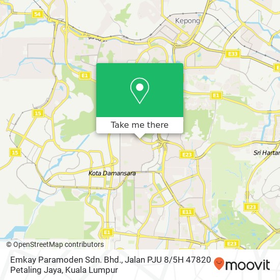 Emkay Paramoden Sdn. Bhd., Jalan PJU 8 / 5H 47820 Petaling Jaya map