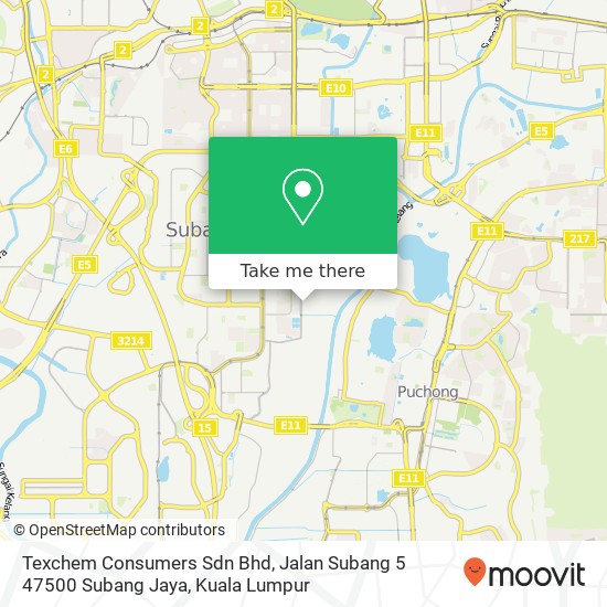 Peta Texchem Consumers Sdn Bhd, Jalan Subang 5 47500 Subang Jaya