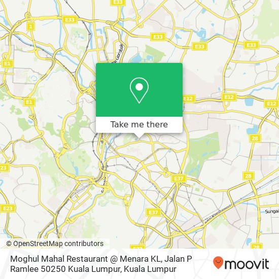 Peta Moghul Mahal Restaurant @ Menara KL, Jalan P Ramlee 50250 Kuala Lumpur