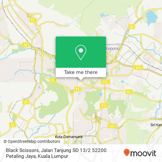 Peta Black Scissors, Jalan Tanjung SD 13 / 2 52200 Petaling Jaya