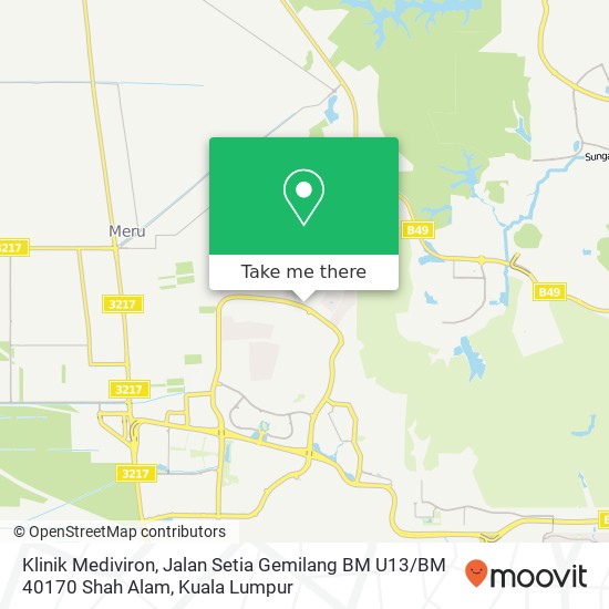 Peta Klinik Mediviron, Jalan Setia Gemilang BM U13 / BM 40170 Shah Alam