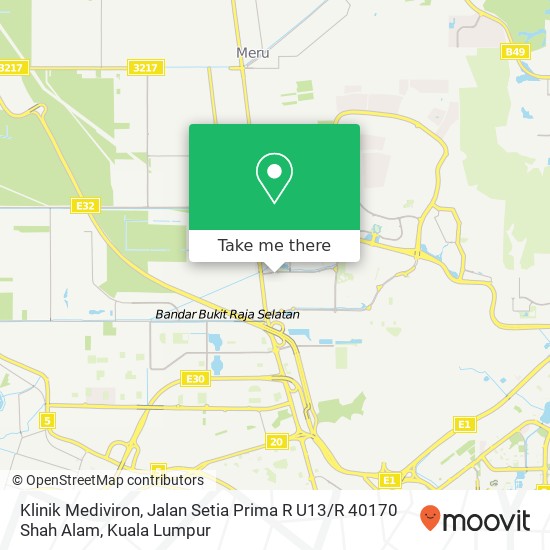 Peta Klinik Mediviron, Jalan Setia Prima R U13 / R 40170 Shah Alam