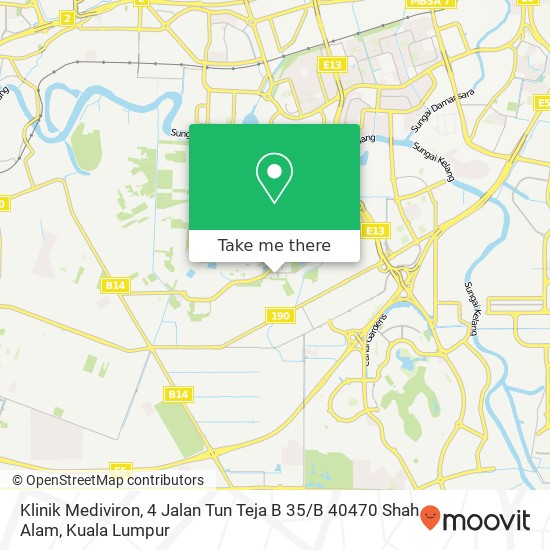 Peta Klinik Mediviron, 4 Jalan Tun Teja B 35 / B 40470 Shah Alam
