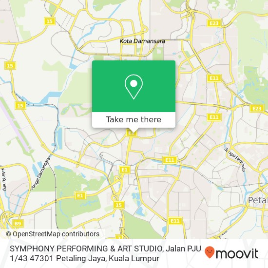 Peta SYMPHONY PERFORMING & ART STUDIO, Jalan PJU 1 / 43 47301 Petaling Jaya