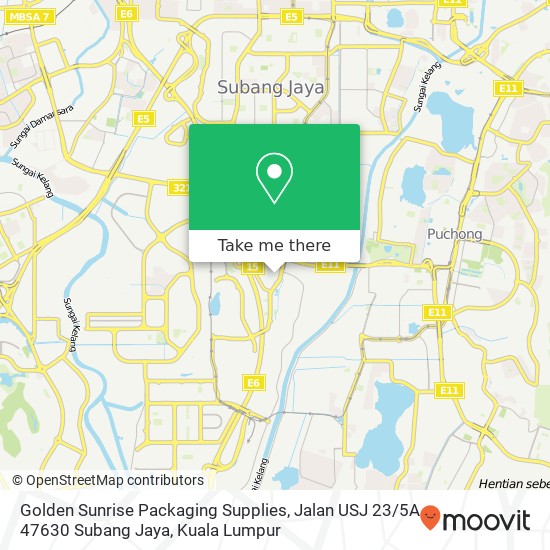 Peta Golden Sunrise Packaging Supplies, Jalan USJ 23 / 5A 47630 Subang Jaya