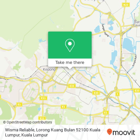 Peta Wisma Reliable, Lorong Kuang Bulan 52100 Kuala Lumpur